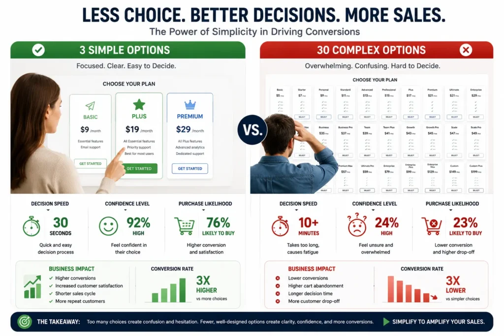 When Many Choices Hurt Conversions